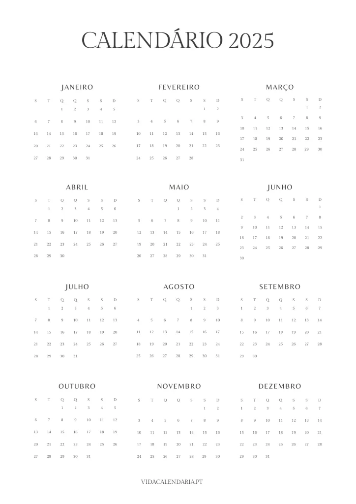 Calendário 2025 pdf (Portugal)