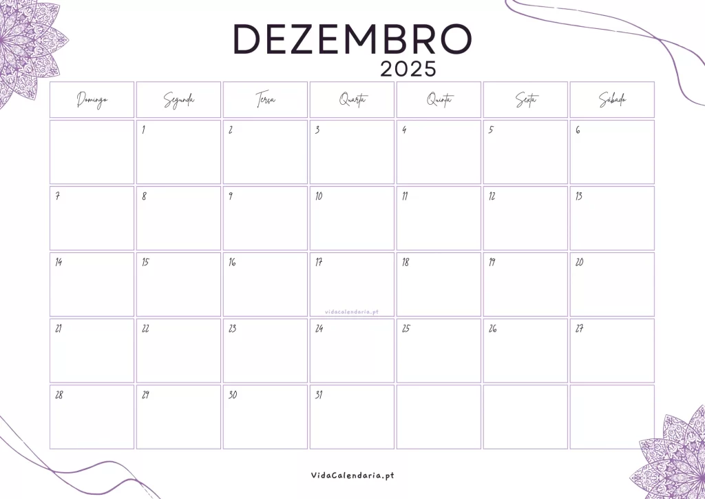 Calendário dezembro 2025 pdf (Brasil)