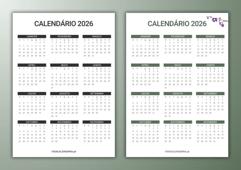Calendários 2026 para imprimir (Brasileiro)